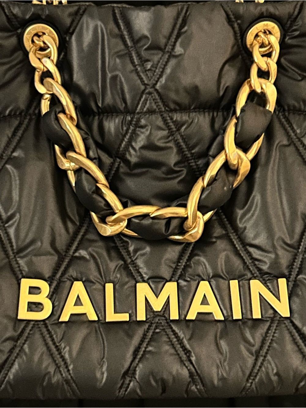 Balmain Black Quilted Tote with Gold Hardware and tags - Picture 10 of 13